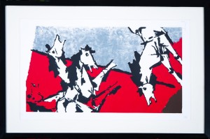 MF Husain - 4 Horses in Red & Grey - 83 x 52 cm - Lithograph 125/150