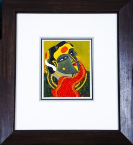 Thota Vaikuntam - Woman with Red Shawl - 24 x 28 cm - Acrylic on Canvas