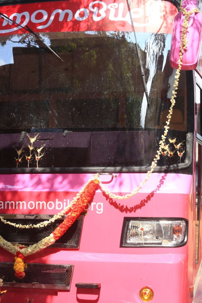 Puja blesses the bus on arrival